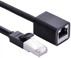 UG-11279, Удлинитель патч-корда FTP, CAT6, RJ-45, 26AWG, GREENCONNECT, L=1m, Ø6mm, медь, черный, литой, экранированный