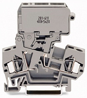 281-611, Клемма с размыкателем и держ. предох., WAGO, 800V, 10A, 0.08-4mm², Серый